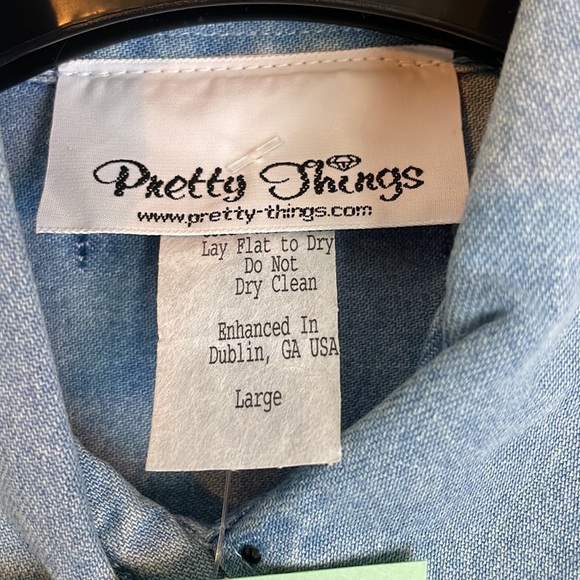 NWT Pretty Things Embellished Denim Button Down Shirt LG - Picture 6 of 11